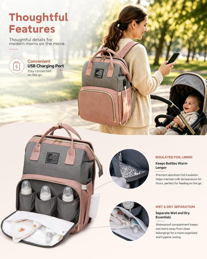 Diaper Bag Backpack with Changing Station, 25L Large Capacity
