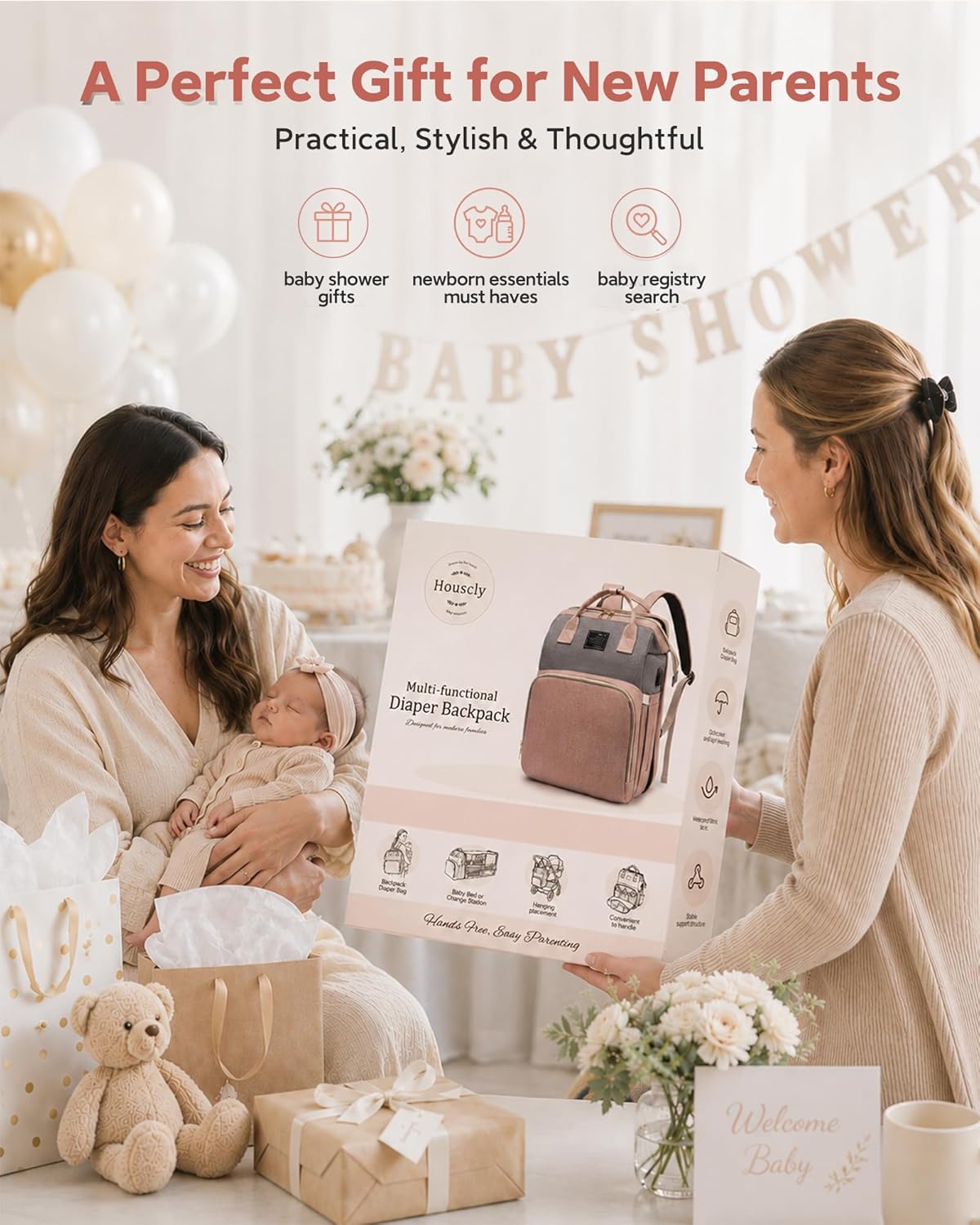 Diaper Bag Backpack with Changing Station, 25L Large Capacity