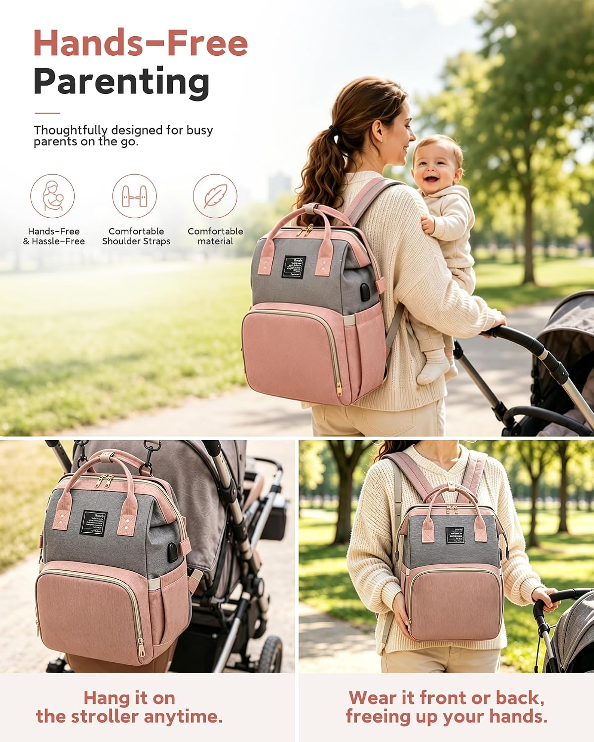 Diaper Bag Backpack with Changing Station, 25L Large Capacity