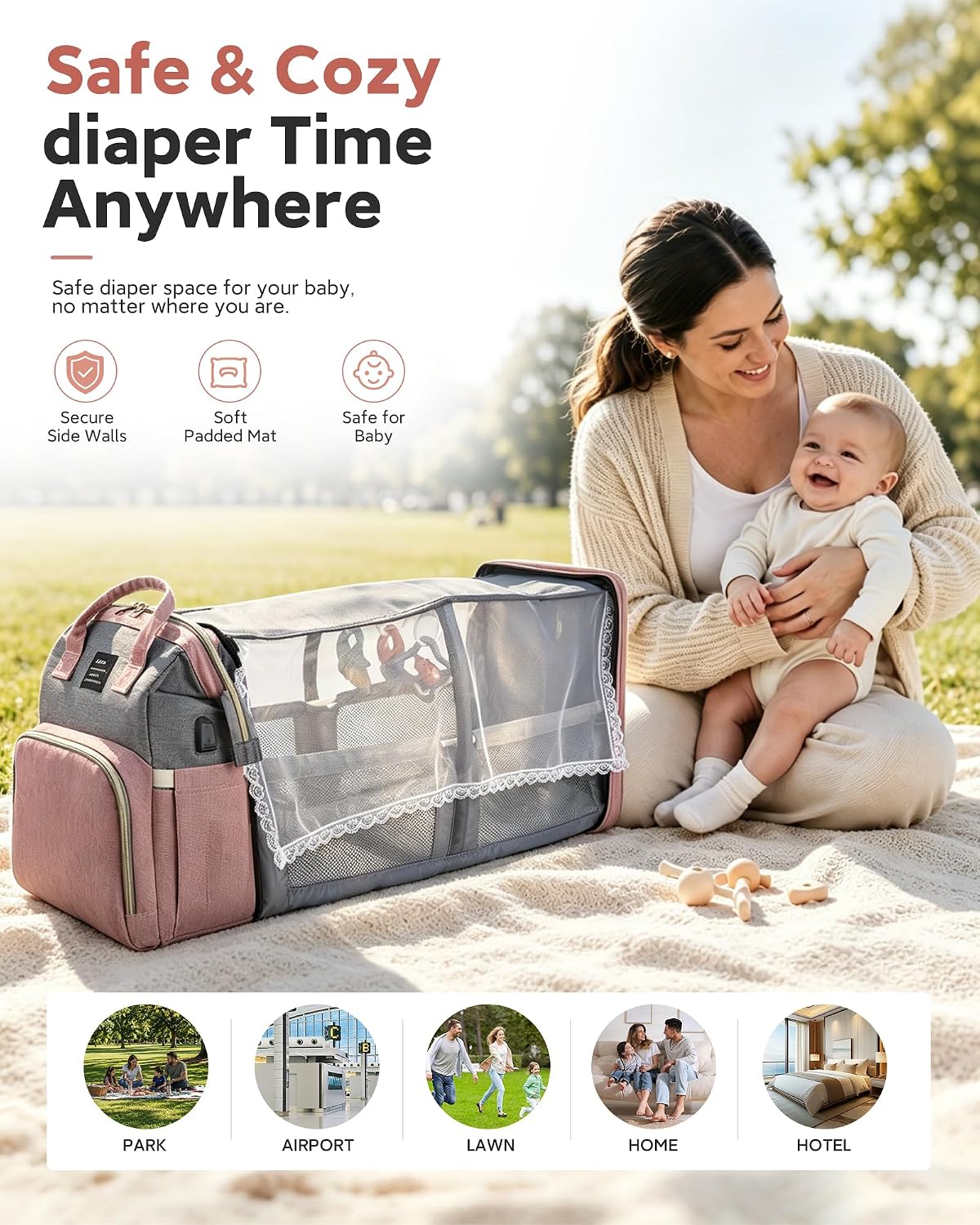 Diaper Bag Backpack with Changing Station, 25L Large Capacity