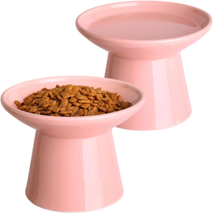 Ceramic Elevated Cat Food Bowls,6.2" Wide,2-Pack,Pink