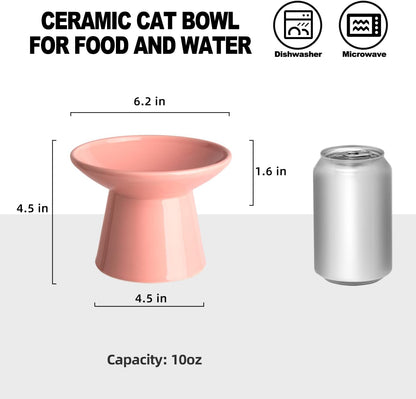 Ceramic Elevated Cat Food Bowls,6.2" Wide,2-Pack,Pink