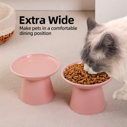 Ceramic Elevated Cat Food Bowls,6.2" Wide,2-Pack,Pink