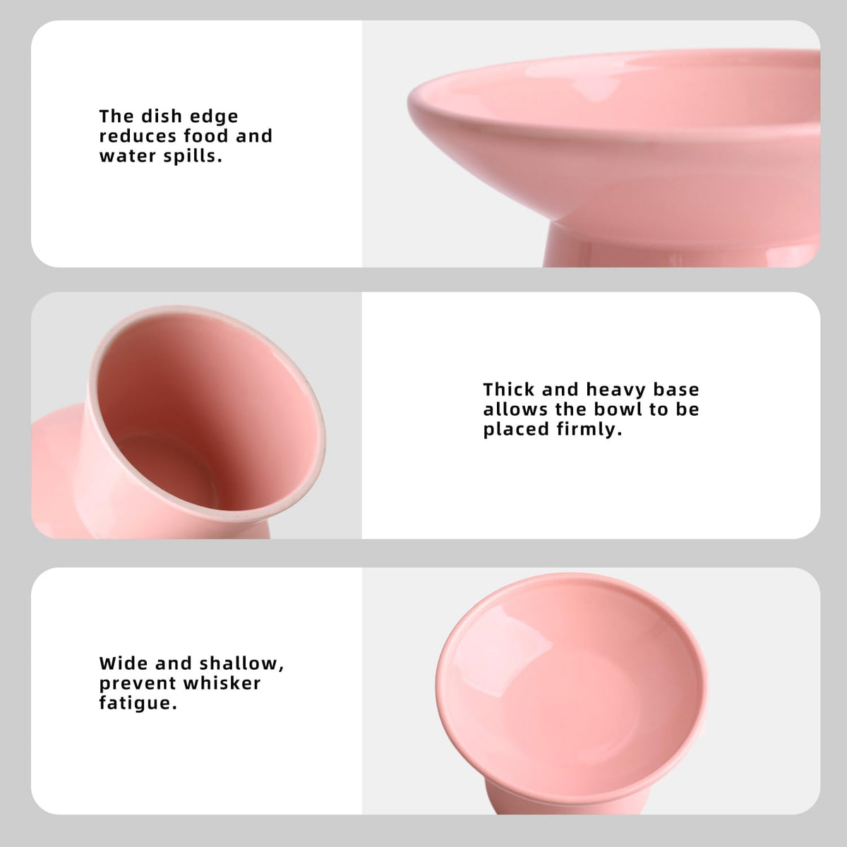Ceramic Elevated Cat Food Bowls,6.2" Wide,2-Pack,Pink