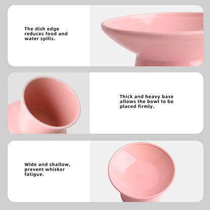 Ceramic Elevated Cat Food Bowls,6.2" Wide,2-Pack,Pink