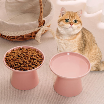 Ceramic Elevated Cat Food Bowls,6.2" Wide,2-Pack,Pink