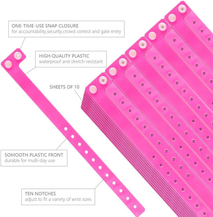Plastic Wristbands Neon Pink 500 Pack, Viny Wristbands for Events