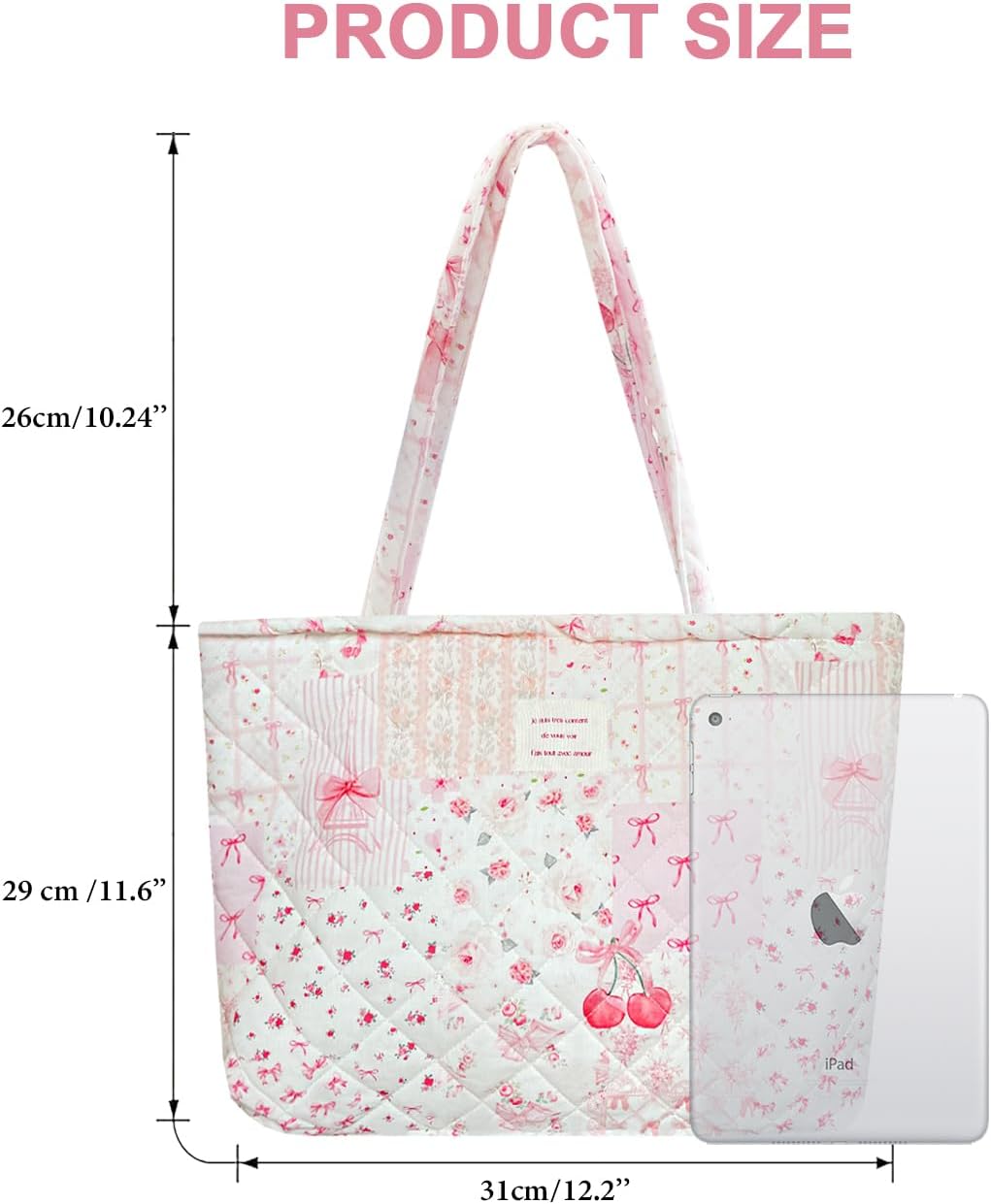 Small Floral Quilted Tote Bag with Zipper Closure for Women Girls