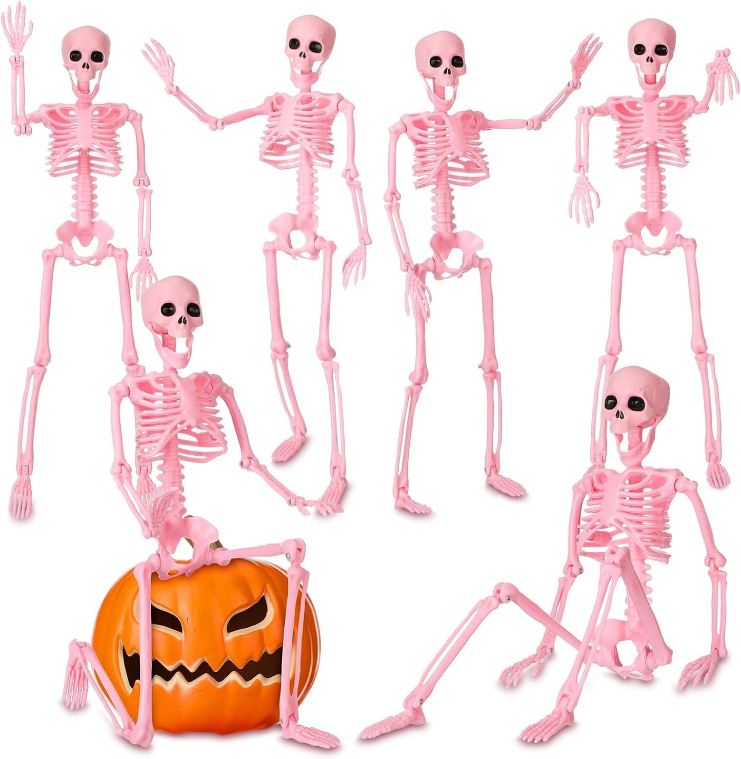 6 Pack Halloween Pink Skeleton 16" Posable Hanging Decorations