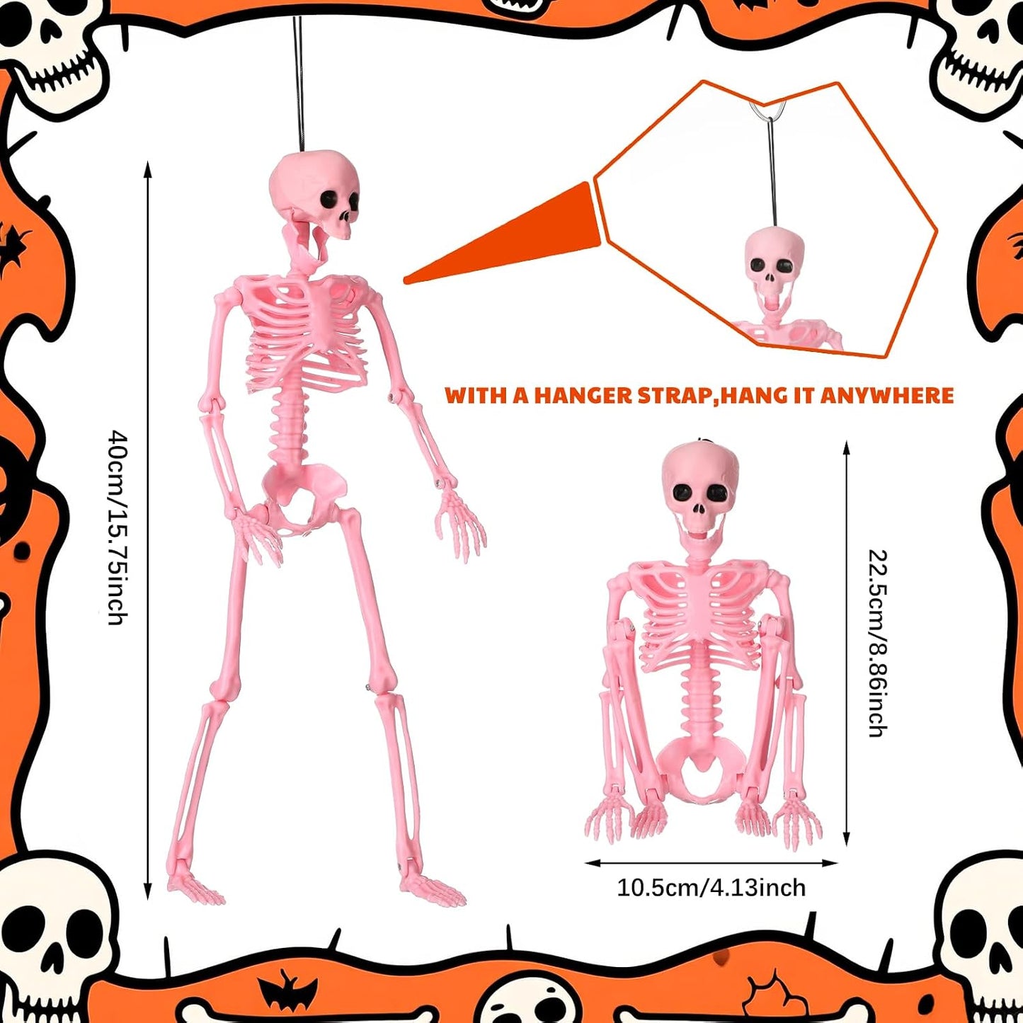 6 Pack Halloween Pink Skeleton 16" Posable Hanging Decorations