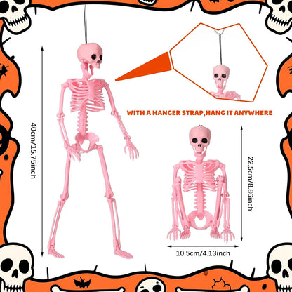 6 Pack Halloween Pink Skeleton 16" Posable Hanging Decorations