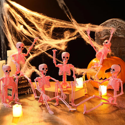 6 Pack Halloween Pink Skeleton 16" Posable Hanging Decorations