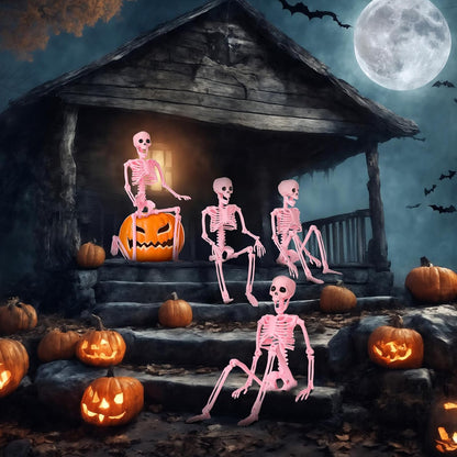 6 Pack Halloween Pink Skeleton 16" Posable Hanging Decorations