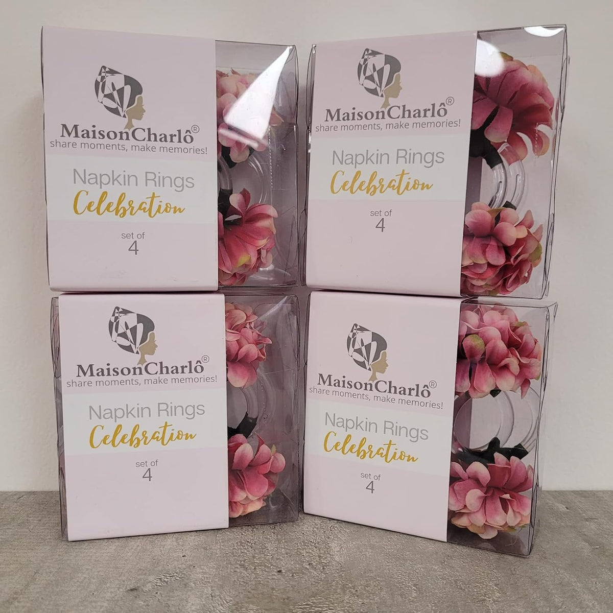 Set of 4 Light Pink Chrysanthemum Charm Napkin Rings | Perfect for Weddings, Banquets, Birthdays, Mother's Day and Easter