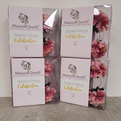 Set of 4 Light Pink Chrysanthemum Charm Napkin Rings | Perfect for Weddings, Banquets, Birthdays, Mother's Day and Easter