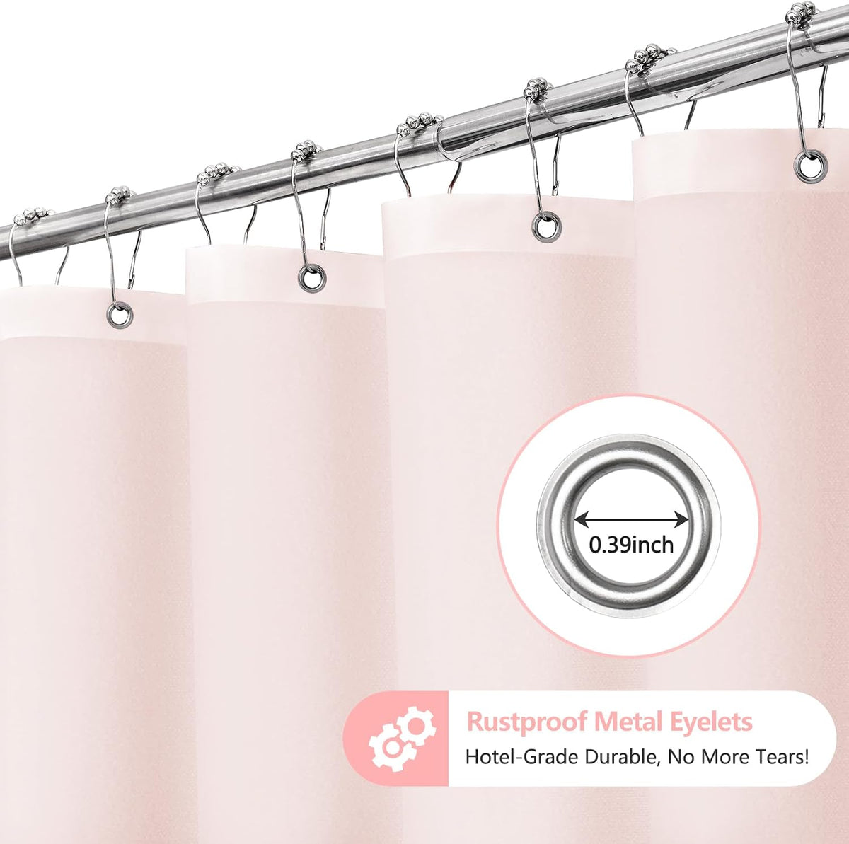 Baby Pink Ruffle Shower Curtain with Waterproof TPU Backed, Soft Microfiber Lovely French Ruched Shower Curtain, 72 x 72 Inch Bathroom 2 in 1 Washable Fabric Shower Curtain with TPU Lining