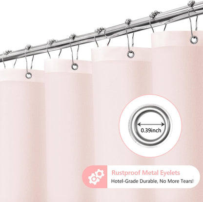 Baby Pink Ruffle Shower Curtain with Waterproof TPU Backed, Soft Microfiber Lovely French Ruched Shower Curtain, 72 x 72 Inch Bathroom 2 in 1 Washable Fabric Shower Curtain with TPU Lining