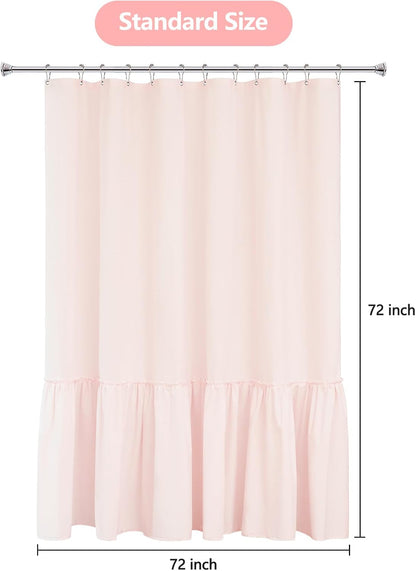 Baby Pink Ruffle Shower Curtain with Waterproof TPU Backed, Soft Microfiber Lovely French Ruched Shower Curtain, 72 x 72 Inch Bathroom 2 in 1 Washable Fabric Shower Curtain with TPU Lining