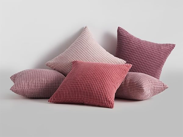4 Packs Pink Decorative Throw Pillow Covers 24x24 Inch for Living Room Couch Bed Sofa, Boho Western Farmhouse Home Decor, Square Soft Moss Corduroy Fall Cushion Case 60x60 cm