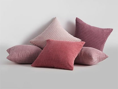 4 Packs Pink Decorative Throw Pillow Covers 24x24 Inch for Living Room Couch Bed Sofa, Boho Western Farmhouse Home Decor, Square Soft Moss Corduroy Fall Cushion Case 60x60 cm