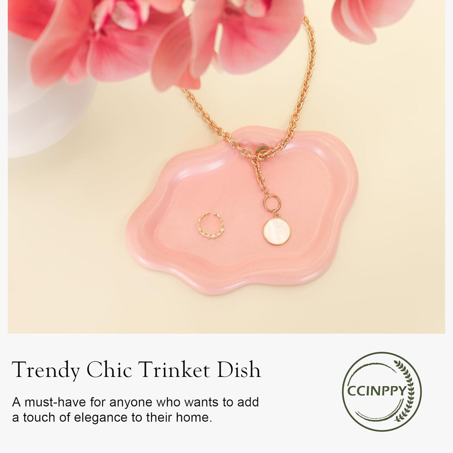 CCINPPY Ceramic Jewelry Tray Trinket Dish, Decorative Cloud Vanity Key Tray for Women, Ring Holder Dish, Cute Jewelry Plate Bowl Room Decor Aesthetic, Pink, Medium
