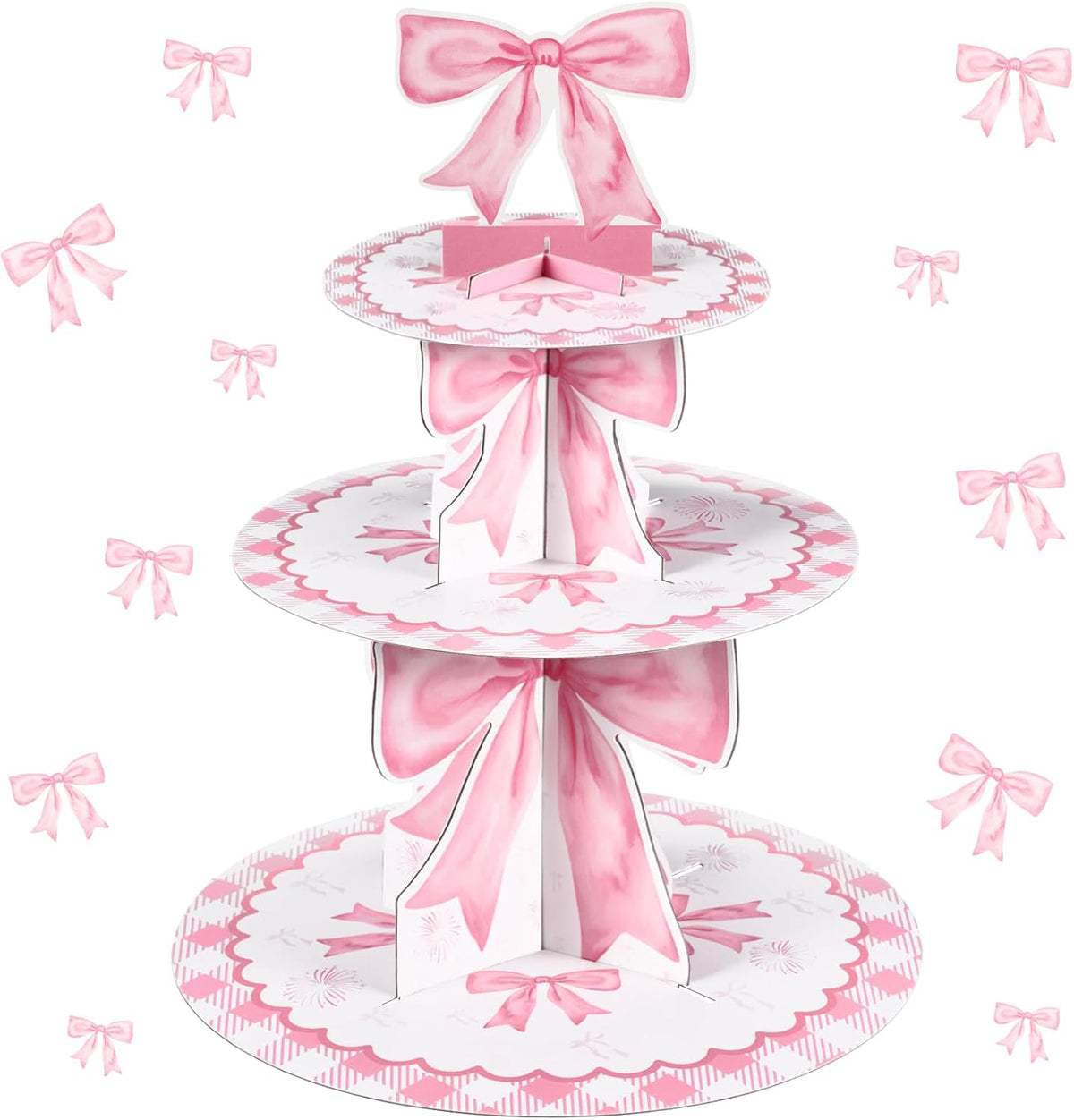 3 Tier Pink Bow Cake Stand Coquette Bow Party Birthday Cake Stand Decorations Pink Dessert Tower for Wedding Garden Birthday Party Supplies