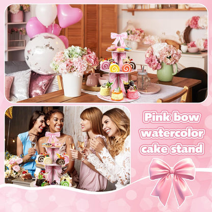 3 Tier Pink Bow Cake Stand Coquette Bow Party Birthday Cake Stand Decorations Pink Dessert Tower for Wedding Garden Birthday Party Supplies