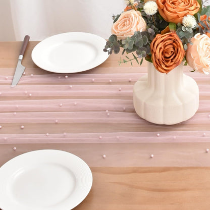 Pearl Table Runner Boho Rustic Tulle Lace Bridal Shower Beaded Table Decor