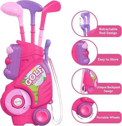 Toddler Golf Clubs Set Toy for 1 2 3 4 Years Old Girls Boys, Pink