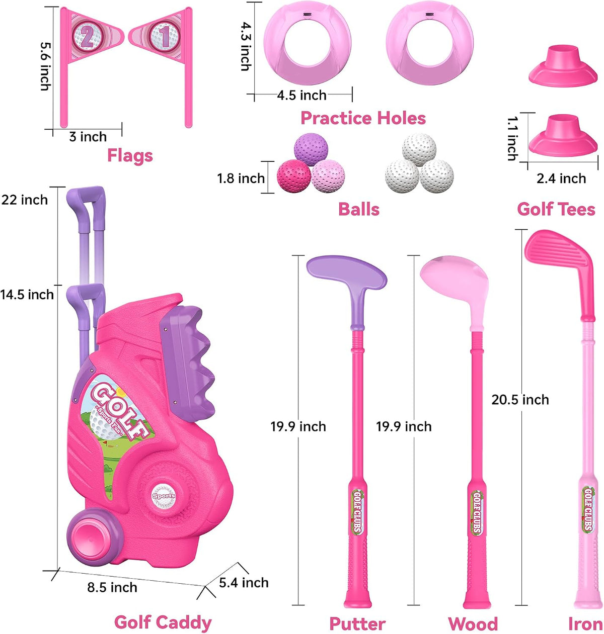 Toddler Golf Clubs Set Toy for 1 2 3 4 Years Old Girls Boys, Pink