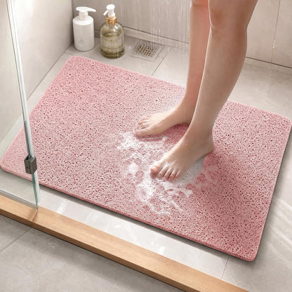 Shower Mat Non Slip, 16 x 24 Inch, Pink Shower Mats for Inside Shower, Soft PVC Loofah Bath Mats for Tub, Quick Drying Easy Cleaning Bathroom Stall Floor Mat Without Suction Cup