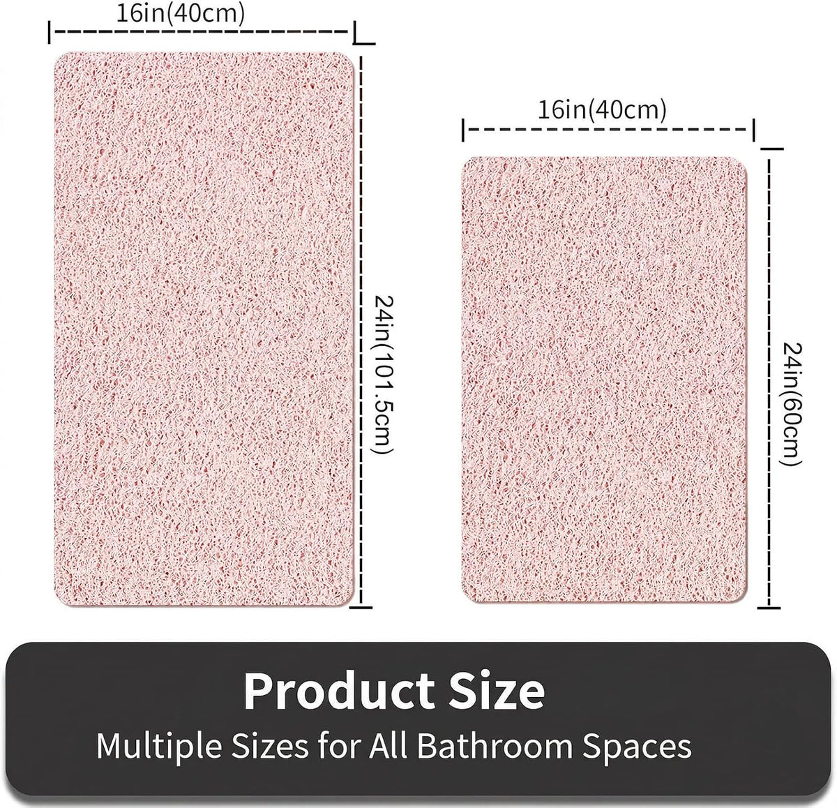 Shower Mat Non Slip, 16 x 24 Inch, Pink Shower Mats for Inside Shower, Soft PVC Loofah Bath Mats for Tub, Quick Drying Easy Cleaning Bathroom Stall Floor Mat Without Suction Cup