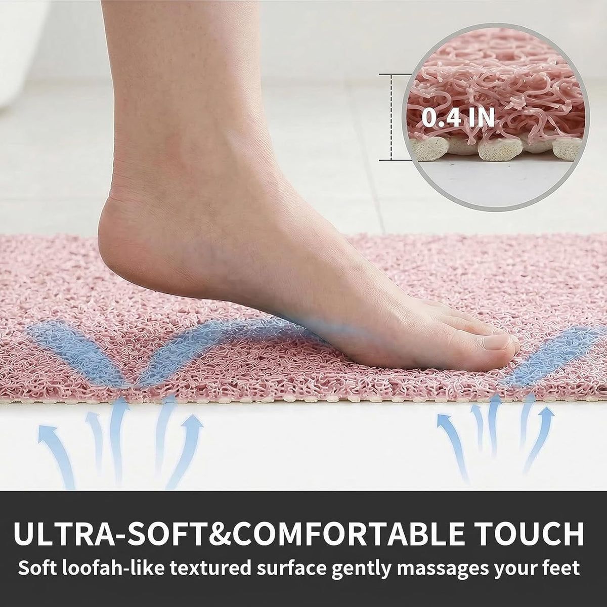 Shower Mat Non Slip, 16 x 24 Inch, Pink Shower Mats for Inside Shower, Soft PVC Loofah Bath Mats for Tub, Quick Drying Easy Cleaning Bathroom Stall Floor Mat Without Suction Cup
