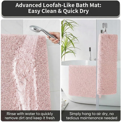 Shower Mat Non Slip, 16 x 24 Inch, Pink Shower Mats for Inside Shower, Soft PVC Loofah Bath Mats for Tub, Quick Drying Easy Cleaning Bathroom Stall Floor Mat Without Suction Cup