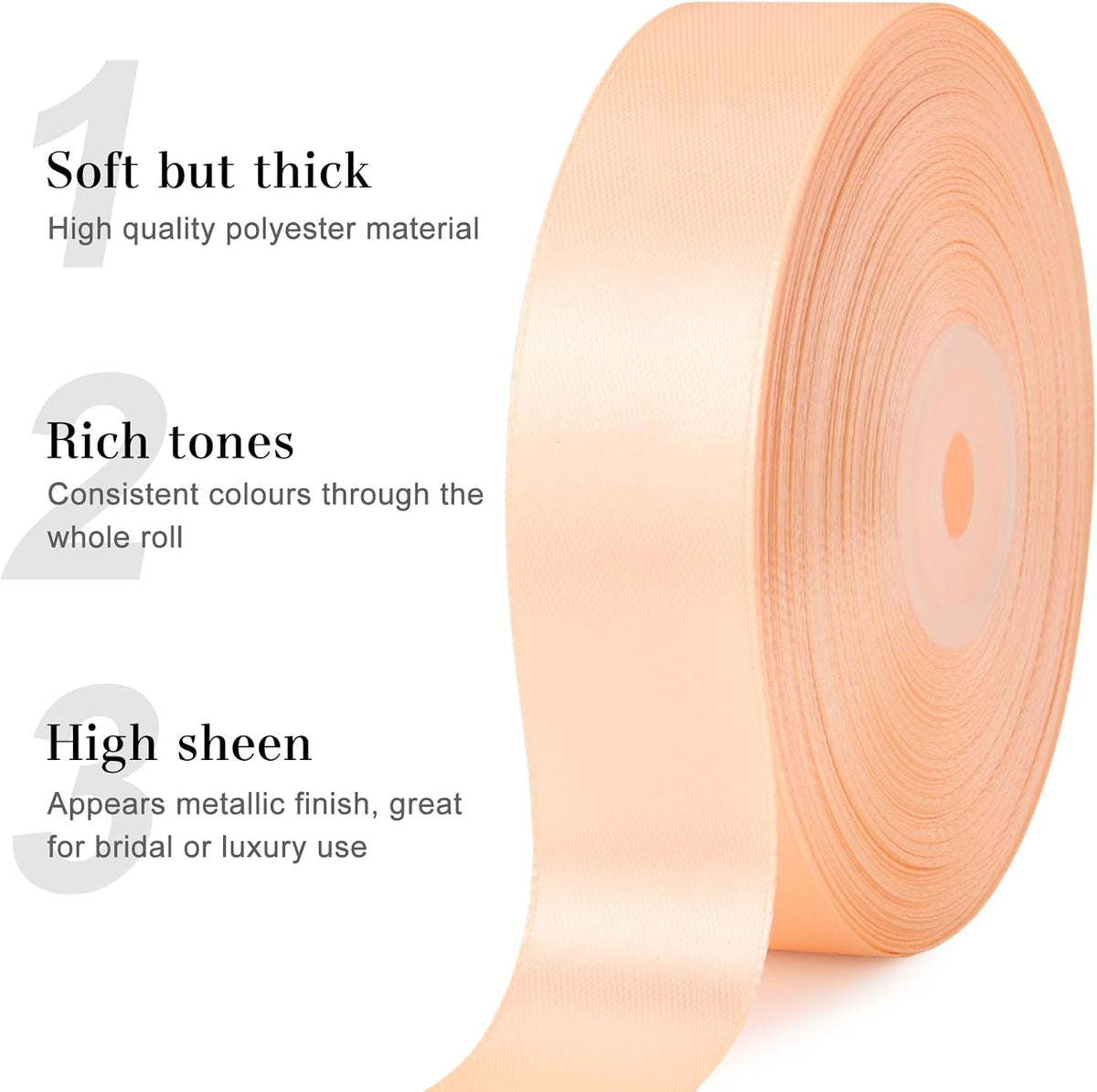 Peach Satin Ribbon, 1 Inch, 50 Yards