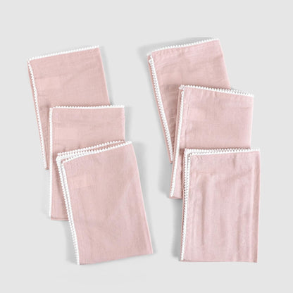 Fingercraft Dinner Cloth Napkins Cotton 6 Pack Premium Quality Mitered Corners with Elegant Lace for Every Day Use Napkins Cloth are Pre Shrunk and Good Absorbency with Lace Pink