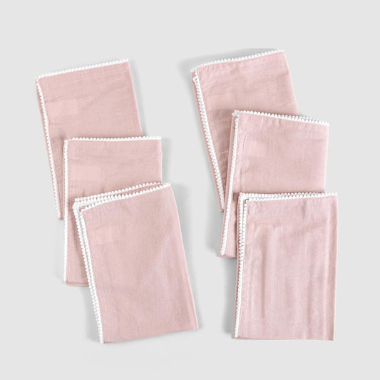 Fingercraft Dinner Cloth Napkins Cotton 6 Pack Premium Quality Mitered Corners with Elegant Lace for Every Day Use Napkins Cloth are Pre Shrunk and Good Absorbency with Lace Pink