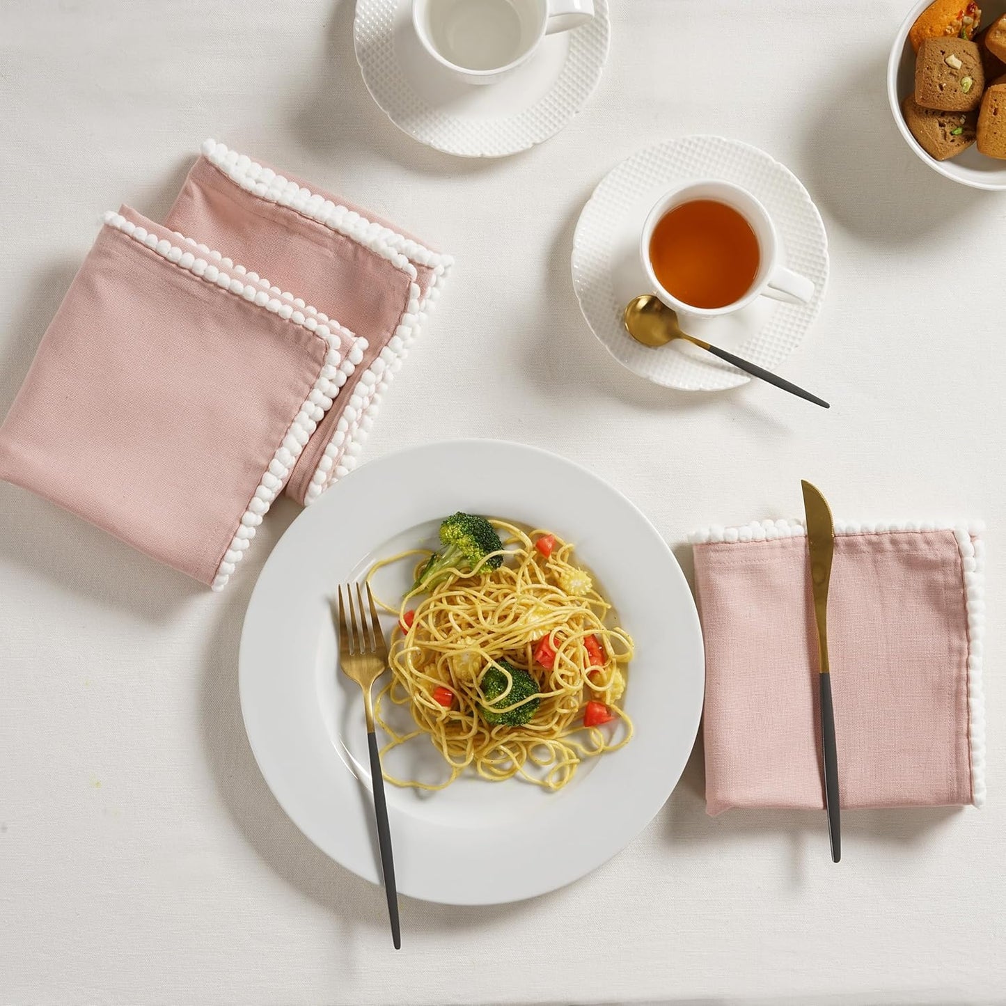 Fingercraft Dinner Cloth Napkins Cotton 6 Pack Premium Quality Mitered Corners with Elegant Lace for Every Day Use Napkins Cloth are Pre Shrunk and Good Absorbency with Lace Pink