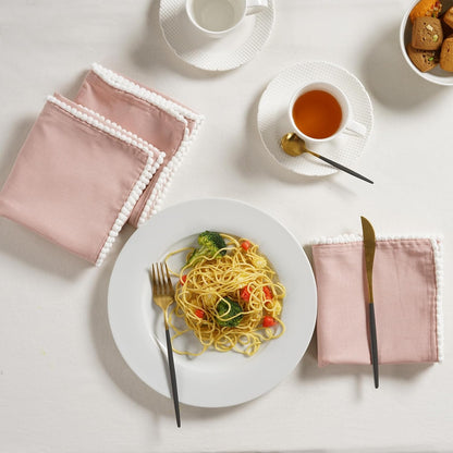Fingercraft Dinner Cloth Napkins Cotton 6 Pack Premium Quality Mitered Corners with Elegant Lace for Every Day Use Napkins Cloth are Pre Shrunk and Good Absorbency with Lace Pink