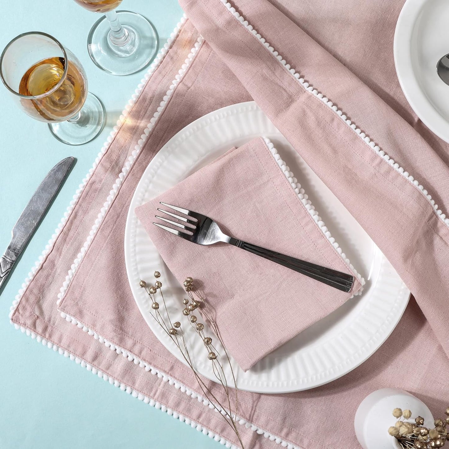 Fingercraft Dinner Cloth Napkins Cotton 6 Pack Premium Quality Mitered Corners with Elegant Lace for Every Day Use Napkins Cloth are Pre Shrunk and Good Absorbency with Lace Pink