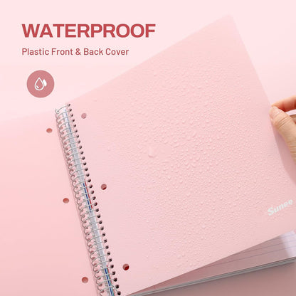 5 Subject Notebook College Ruled - 400 Pages, 9"x11", 5 Pocket Colored Dividers, 3-Hole Punched Paper, Pink