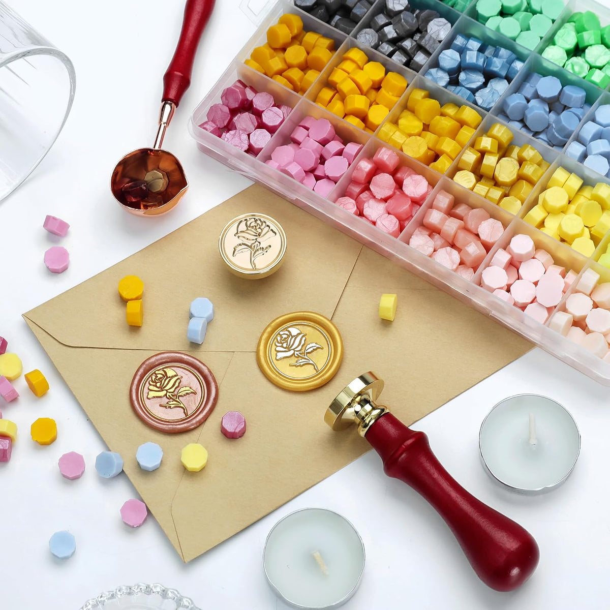 Rose Wax Seal Stamp Kit, 600 Pcs Smooth Melt Sealing Wax Beads