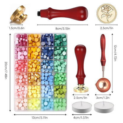 Rose Wax Seal Stamp Kit, 600 Pcs Smooth Melt Sealing Wax Beads