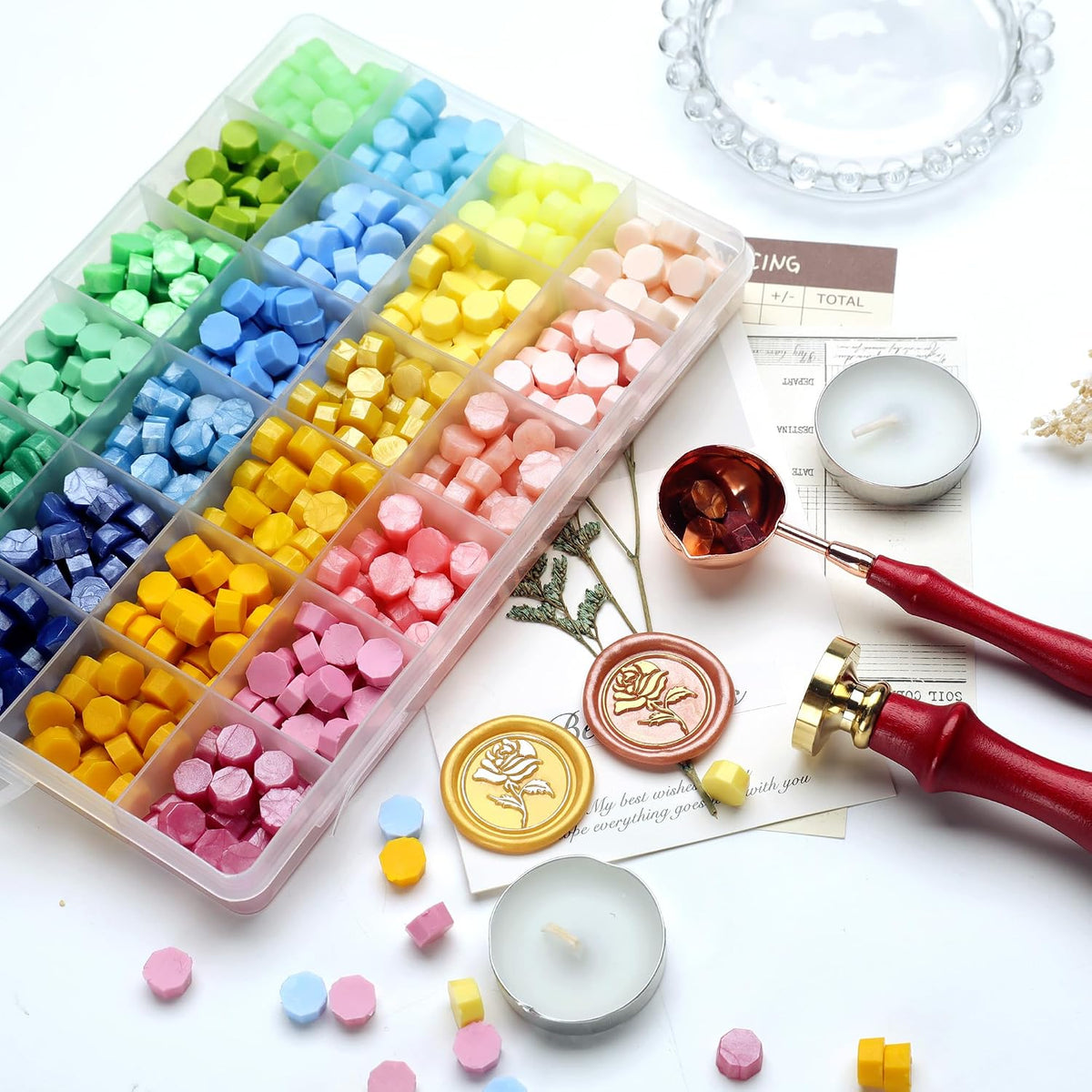Rose Wax Seal Stamp Kit, 600 Pcs Smooth Melt Sealing Wax Beads