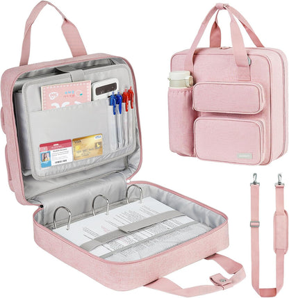 Zipper Binder 3 Ring, 500 Sheets Capacity, Binder 2 Inch with Shoulder Strap Fits 13 Inch Laptop for School and Office,Pink