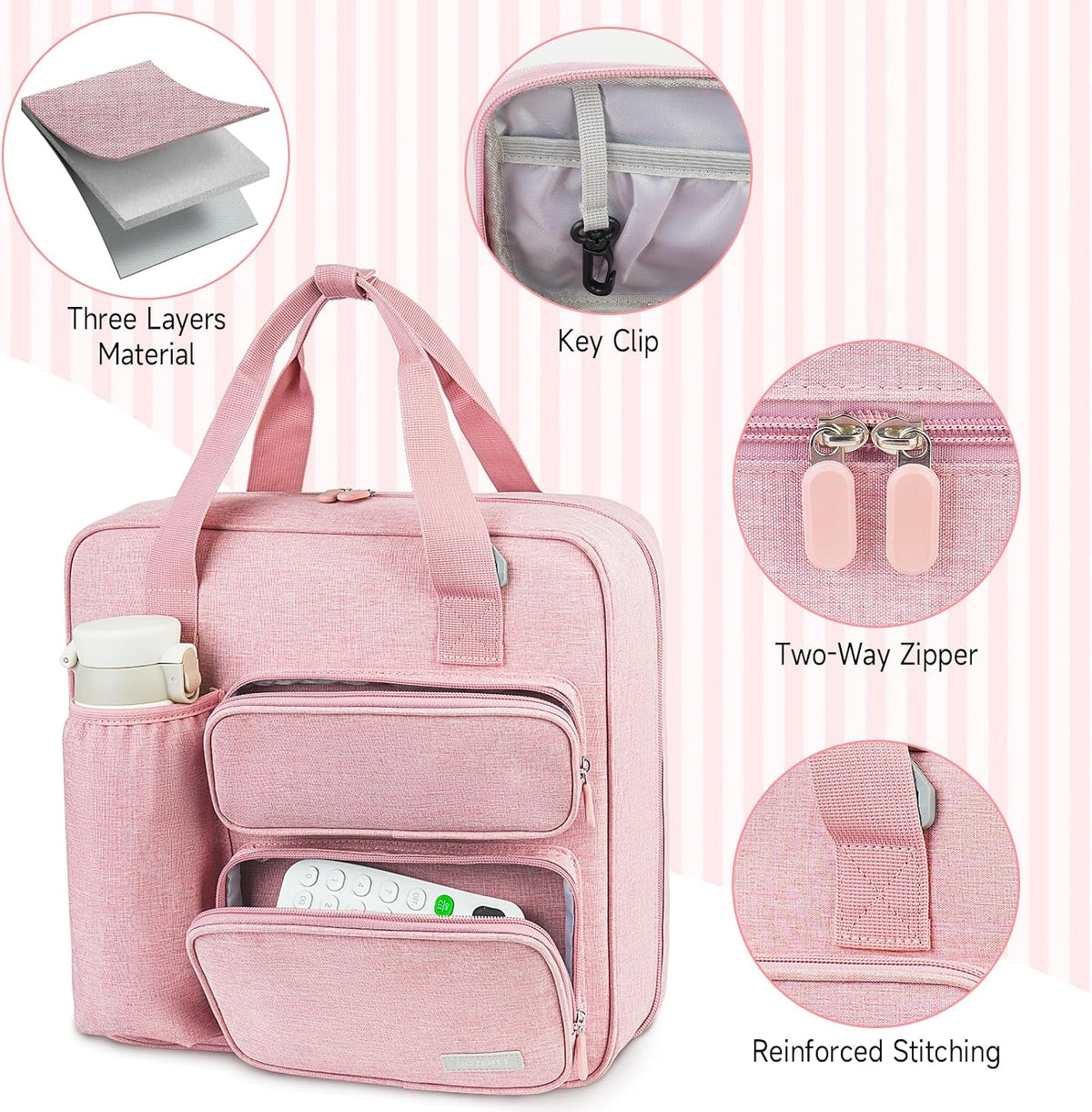 Zipper Binder 3 Ring, 500 Sheets Capacity, Binder 2 Inch with Shoulder Strap Fits 13 Inch Laptop for School and Office,Pink