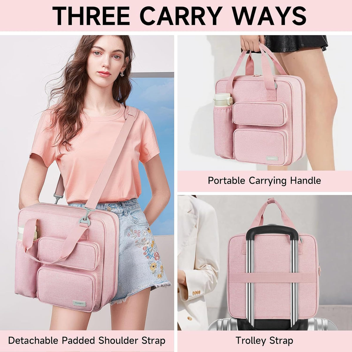 Zipper Binder 3 Ring, 500 Sheets Capacity, Binder 2 Inch with Shoulder Strap Fits 13 Inch Laptop for School and Office,Pink