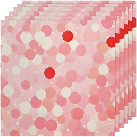 6pcs Cloth Napkins, Watercolor Pink White Dots Pattern Polyester Napkins 20"x 20" Washable Perfect for Wedding Party Dinner Cocktail Restaurant Home Kitchen