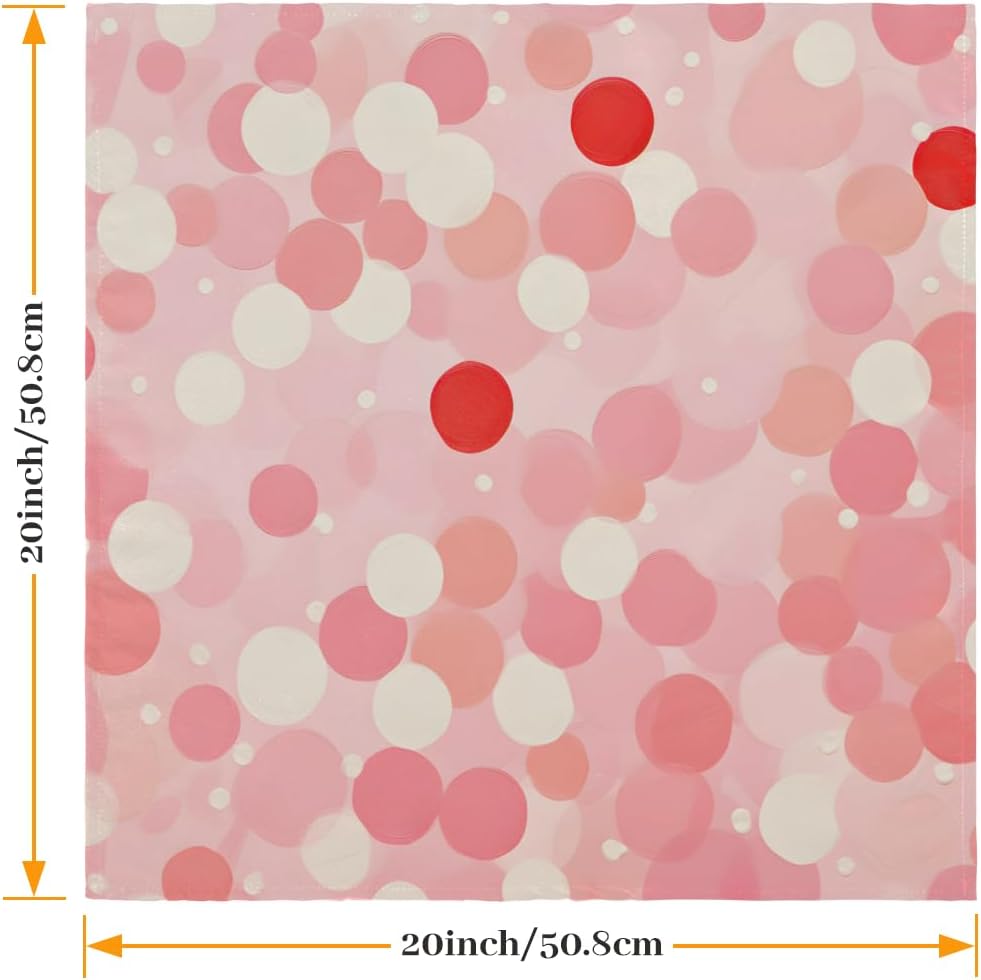 6pcs Cloth Napkins, Watercolor Pink White Dots Pattern Polyester Napkins 20"x 20" Washable Perfect for Wedding Party Dinner Cocktail Restaurant Home Kitchen