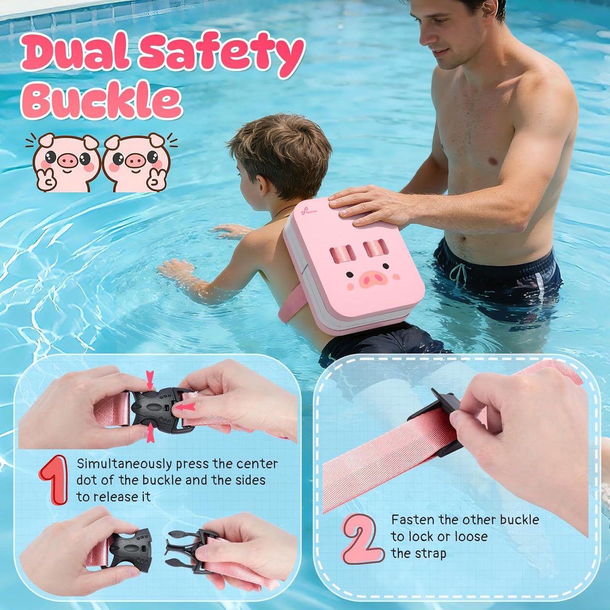 Back Board for Kids: Swimming Training Belt Swim Trainer with Adjustable Belt & Layers Thicken Foam Training Board for Children Swimming Beginners